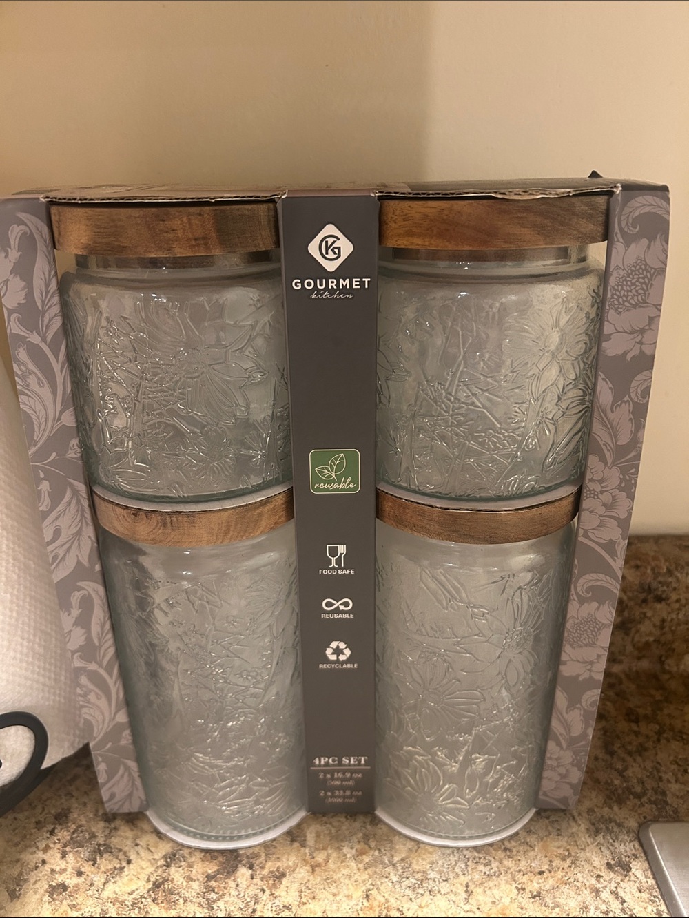 Clear Glass Canister Set with Acadia Wood Lids - 4-Piece